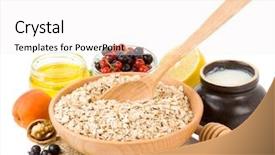  Presentation with oat - PPT theme consisting of oat flake cereals isolated on white background background and a white colored foreground