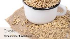  Presentation with oat - Audience pleasing PPT theme consisting of oat-in-metal-mug backdrop and a coral colored foreground