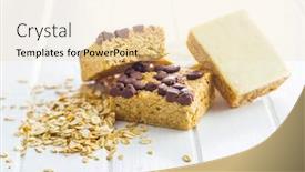  Presentation with oat - Audience pleasing theme consisting of oat protein bars and oatmeal on white table backdrop and a lemonade colored foreground