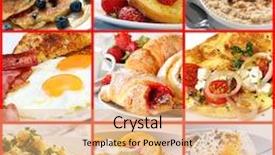  Presentation with breakfast - Colorful PPT theme enhanced with collage of breakfast images includes backdrop and a coral colored foreground