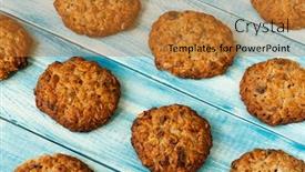  Presentation with cookies - Slide deck featuring oatmeal-cookies-on-a-blue background and a gold colored foreground