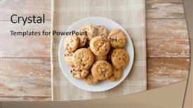 Presentation with junk food - Audience pleasing presentation theme consisting of oatmeal cookies with chocolate chips backdrop and a soft green colored foreground