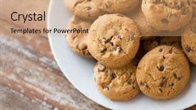 Presentation with food chips - Slide set consisting of oatmeal cookies with chocolate chips background and a coral colored foreground