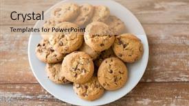  Presentation with junk food - Amazing slide set having oatmeal cookies with chocolate chips backdrop and a coral colored foreground