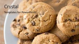 Presentation with junk food - Presentation design consisting of oatmeal cookies with chocolate chips background and a coral colored foreground