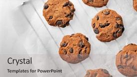  Presentation with cookies - PPT theme enhanced with oatmeal cookies with chocolate chips background and a mint green colored foreground