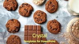  Presentation with of chocolate chips cookies - PPT layouts featuring oatmeal cookies with chocolate chips background and a  colored foreground