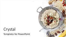  Presentation with healthy breakfast - Colorful presentation theme enhanced with oatmeal porridge goji berries pumpkin backdrop and a white colored foreground