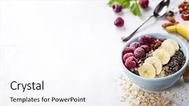  Presentation with pumpkin seeds - Presentation consisting of oatmeal porridge goji berries pumpkin background and a sky blue colored foreground