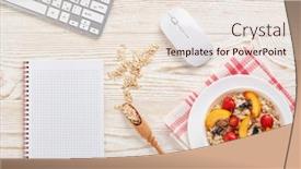  Presentation with white healthy food - Slide deck having oatmeal porridge with fresh berries in white bowl blank notebook and computer keyboard on light wooden background top view concept of healthy lifestyle healthy food dieting vegetarian food background and a lemonade colored foreground