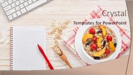  Presentation with white healthy food - Audience pleasing PPT theme consisting of oatmeal porridge with fresh berries in white bowl blank notebook and computer keyboard on light wooden background top view concept of healthy lifestyle healthy food dieting vegetarian food backdrop and a lemonade colored foreground