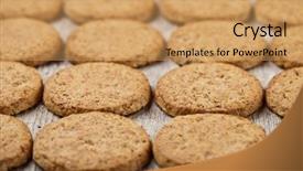  Presentation with oat - Presentation theme consisting of oats - fresh baked oat cookies closeup background and a coral colored foreground