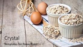  Presentation with baking tools - Presentation theme having oats - fresh chicken eggs oat flakes background and a light gray colored foreground