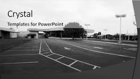  Presentation with dealership - Audience pleasing presentation theme consisting of buildings exterior vacant - empty car dealership state backdrop and a white colored foreground