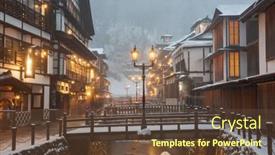  Presentation with hot springs - Colorful slide set enhanced with obanazawa-ginzan-onsen-japan-hot backdrop and a tawny brown colored foreground