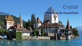  Presentation with switzerland - Slide set featuring oberhofen castle at the lake thun switzerland background and a light blue colored foreground