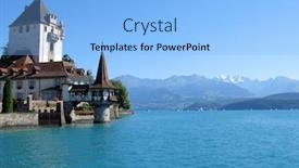  Presentation with switzerland - Presentation theme with oberhofen castle at the lake thun switzerland background and a light blue colored foreground