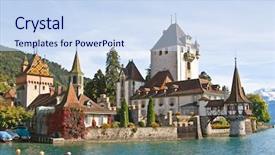  Presentation with english castle - Presentation theme consisting of oberhofen castle on the lake background and a sky blue colored foreground