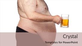  Presentation with fat - PPT layouts with obese morbidity - fat man drinking a jar background and a coral colored foreground