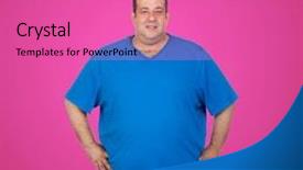 Presentation with obese - Beautiful slide set featuring obese morbidity - happy fat man with blue backdrop and a  colored foreground