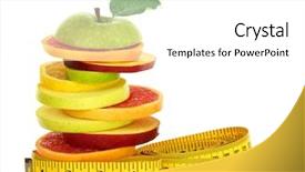  Presentation with tape - Theme having obesidad - fresh fruit slices and measuring background and a white colored foreground