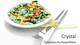  Presentation with obesity - Slides enhanced with obesity drugs - colorful capsules and pills background and a white colored foreground
