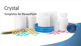  Presentation with diet low carb concept healthy - Theme having obesity drugs - diet concept measuring tape background and a  colored foreground