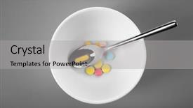  Presentation with diet - Theme featuring obesity drugs - diet concept spoon in bowl background and a light gray colored foreground