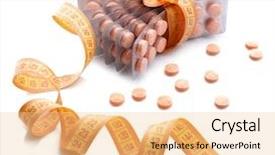  Presentation with obesity - Slide set having obesity drugs - measuring tape and pills isolated background and a lemonade colored foreground
