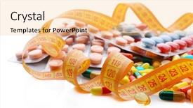  Presentation with obesity - Colorful PPT theme enhanced with obesity drugs - measuring tape and pills isolated backdrop and a  colored foreground