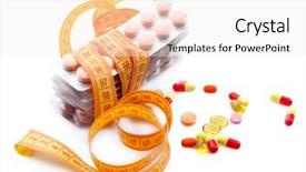  Presentation with obesity - Slide deck with obesity drugs - measuring tape and pills isolated background and a white colored foreground