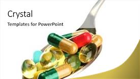  Presentation with colorful of antibiotics capsule pills - Beautiful presentation theme featuring obesity drugs - spoon with colorful capsules backdrop and a white colored foreground