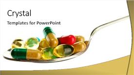  Presentation with colorful of antibiotics capsule pills - Presentation theme with obesity drugs - spoon with colorful capsules background and a  colored foreground
