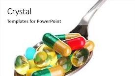  Presentation with capsules - Slides enhanced with obesity drugs - spoon with colorful capsules background and a white colored foreground