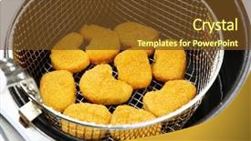  Presentation with obesity food - Presentation theme enhanced with obesity fast food - cutlets in deep fryer closeup background and a tawny brown colored foreground