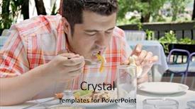  Presentation with restaurant - Audience pleasing presentation theme consisting of obesity fast food - person having a meal backdrop and a  colored foreground