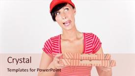  Presentation with pizza - Amazing PPT theme having obesity fast food - pizza delivering woman making tasty backdrop and a lemonade colored foreground