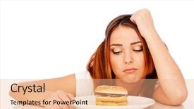  Presentation with obesity food - Colorful slide deck enhanced with obesity fast food - portrait of sad woman backdrop and a coral colored foreground