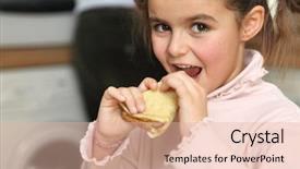  Presentation with chinese food chinese pancake - Audience pleasing slide set consisting of obesity kids - little girl eating pancake backdrop and a lemonade colored foreground