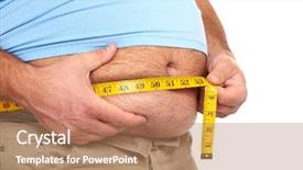 Presentation with weight loss - PPT theme with obesity measurement - fat man holding a measuring background and a coral colored foreground