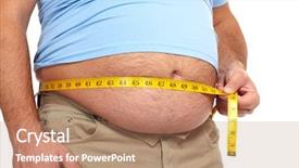  Presentation with weight loss - Slide deck having obesity measurement - fat man holding a measuring background and a coral colored foreground