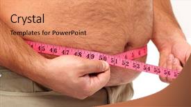  Presentation with obesity - Presentation theme consisting of obesity measurement - fat man holding a measuring background and a coral colored foreground
