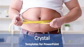  Presentation with obese - Slide deck with obesity measurement - fat obese man in dieting background and a ocean colored foreground