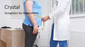  Presentation with measuring - Audience pleasing PPT theme consisting of obesity measurement - male doctor measuring waist backdrop and a light gray colored foreground
