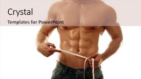  Presentation with measuring - PPT layouts enhanced with obesity measurement - semi-nude bodybuilder with a measuring background and a coral colored foreground