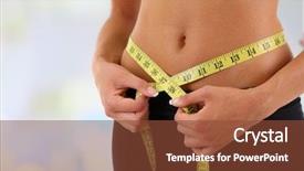  Presentation with japan girl - Slides having obesity measurement - slim girl with centimeter isolated background and a tawny brown colored foreground