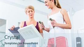  Presentation with body fat - Beautiful slide deck featuring obesity measurement - trainer with body fat scale backdrop and a sky blue colored foreground