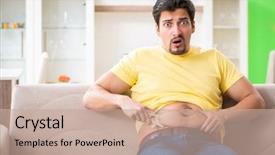  Presentation with body fat - PPT layouts consisting of obesity measurement - young man measuring body fat background and a coral colored foreground