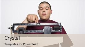  Presentation with weighing scale - Theme consisting of obesity measurement - young man measuring his weight background and a lemonade colored foreground