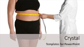  Presentation with weight loss - PPT layouts featuring obesity surgery - doctor measuring stout adult woman background and a light gray colored foreground